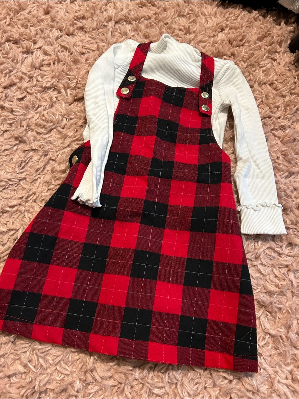 Buffalo plaid overall dress